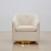 Charlotte Tub Swivel Armchair Ivory Front On View  in a Timber Room