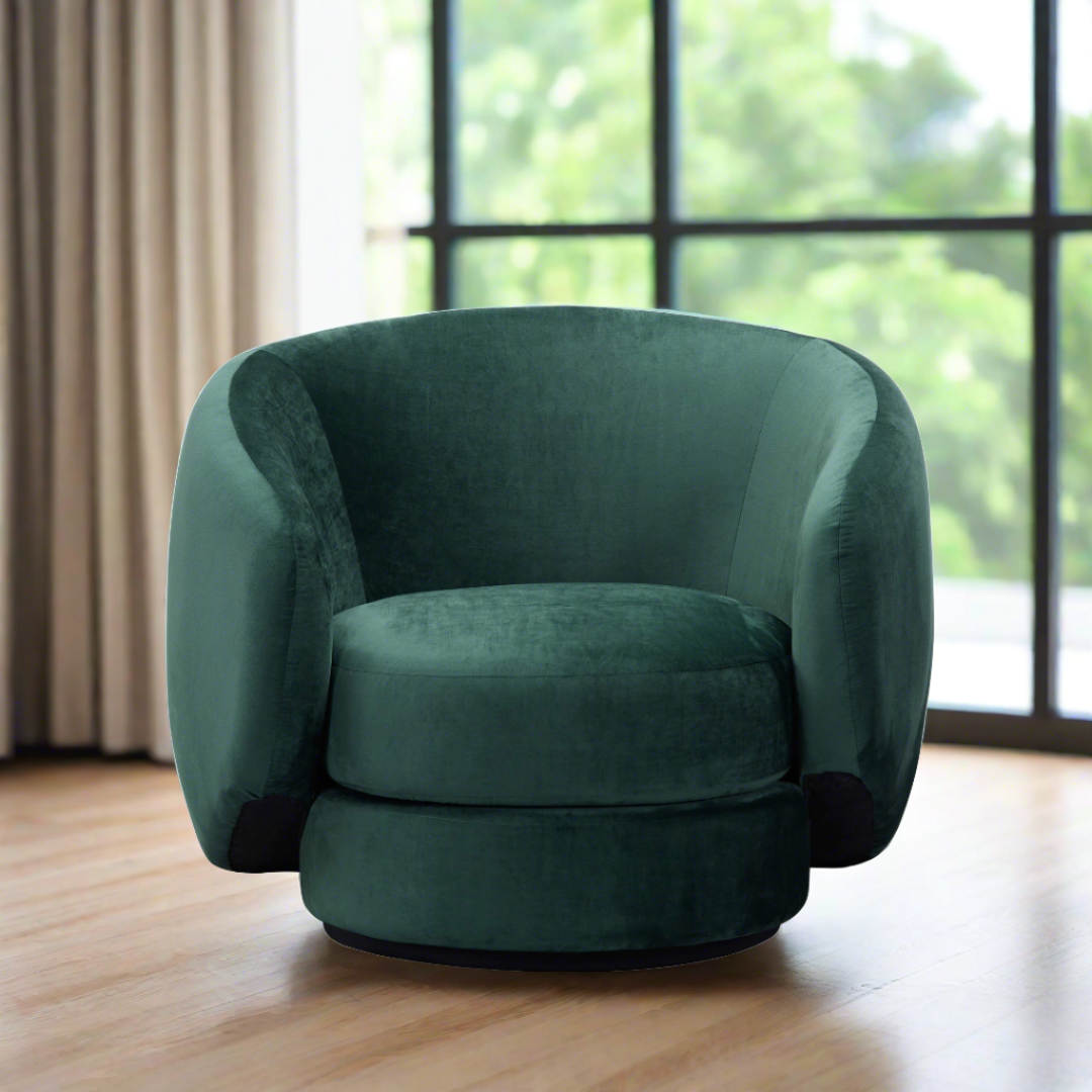 Cuddo Swivel Armchair - Green Velvet - BUBULAND HOME