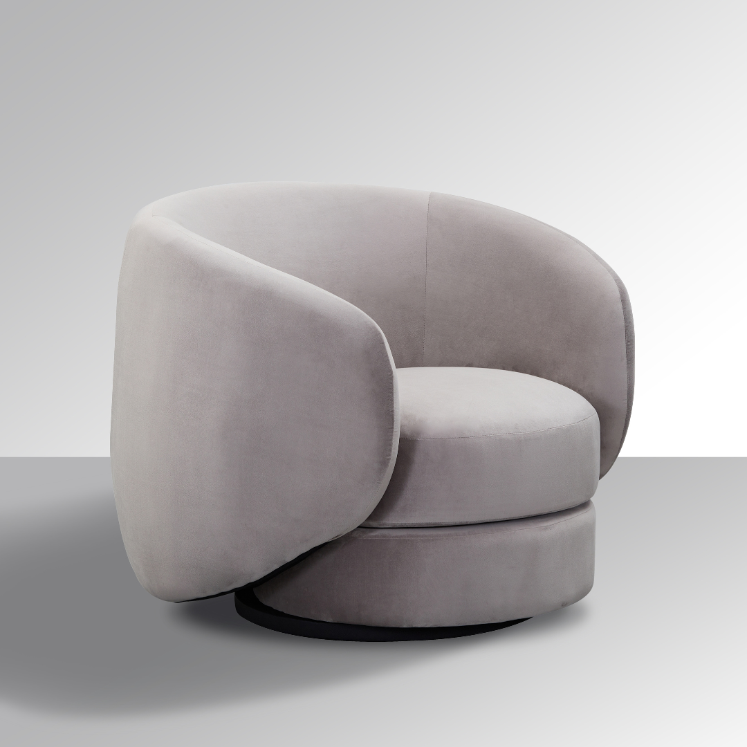 Cuddo Swivel Armchair - Grey Velvet - BUBULAND HOME