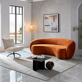 Curvo 3 Seater Velvet Sofa - Burnt Orange on Angled Side View in Room Setting