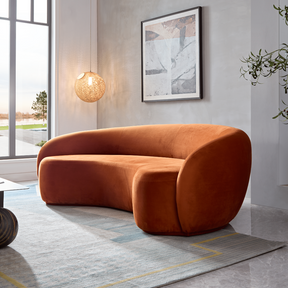 Curvo 3 Seater Velvet Sofa - Burnt Orange on Angled Side View in Room Setting
