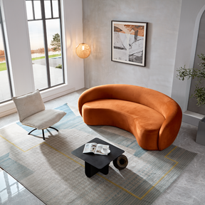 Curvo 3 Seater Velvet Sofa - Burnt Orange on Angled Top View in Room Setting
