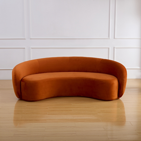 Curvo 3 Seater Velvet Sofa - Burnt Orange on Front View in Timber Room