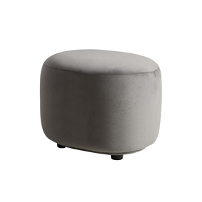 Curvo Velvet Oval Ottoman - Grey  on Angled View in White Background