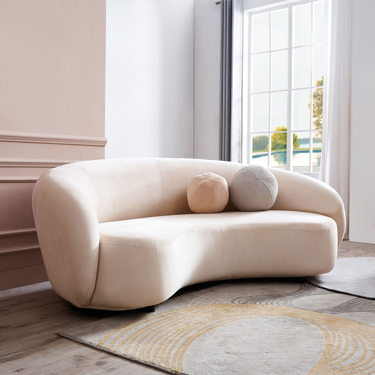 Curvo 2.5 Seater Velvet Sofa - Shell BUBULAND HOME