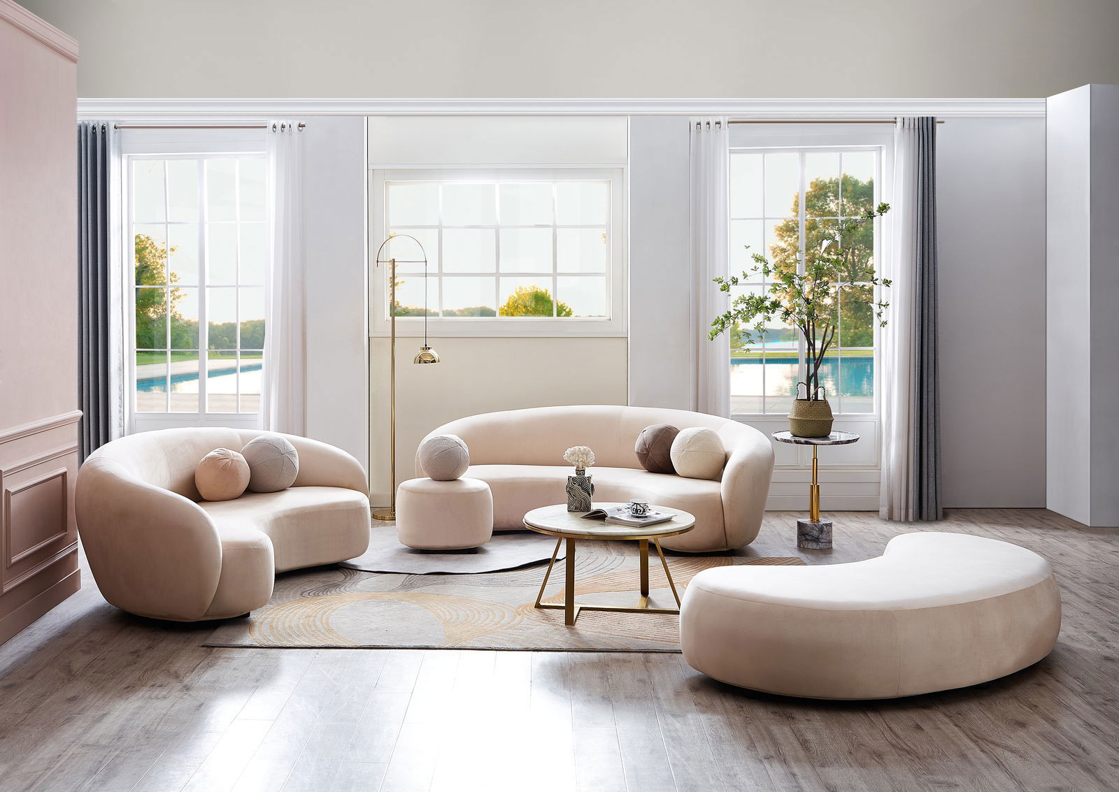 Curvo 2.5 Seater Velvet Sofa - Shell BUBULAND HOME
