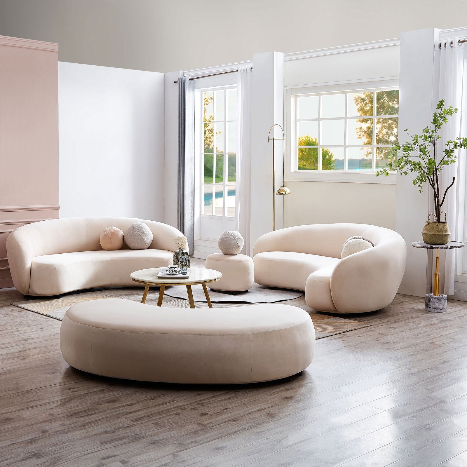 Curvo 2.5 Seater Velvet Sofa - Shell BUBULAND HOME