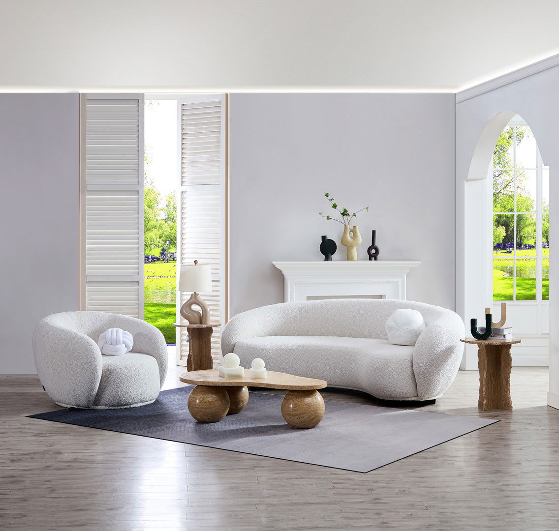 Curvo 3 Seater Boucle Sofa - Premium Ivory BUBULAND HOME