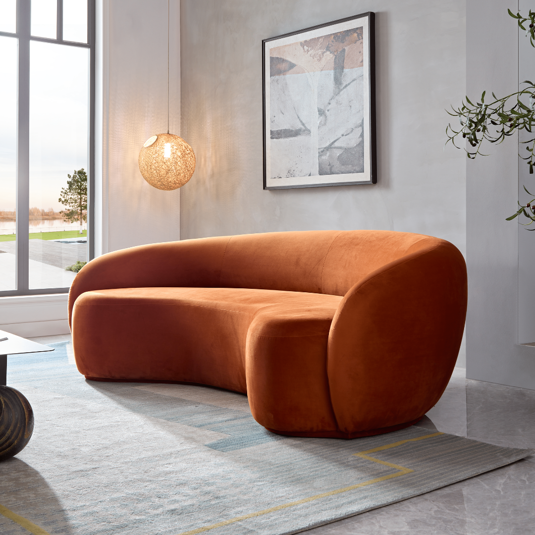 Curvo 3 Seater Velvet Sofa - Burnt Orange BUBULAND HOME