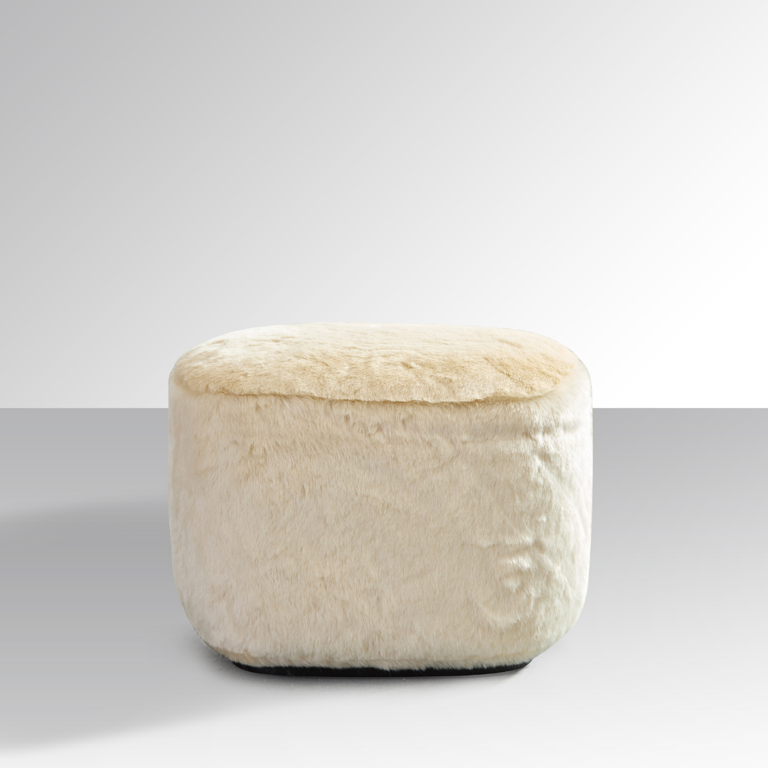 Curvo Oval Ottoman - Cream Faux Fur BUBULAND HOME