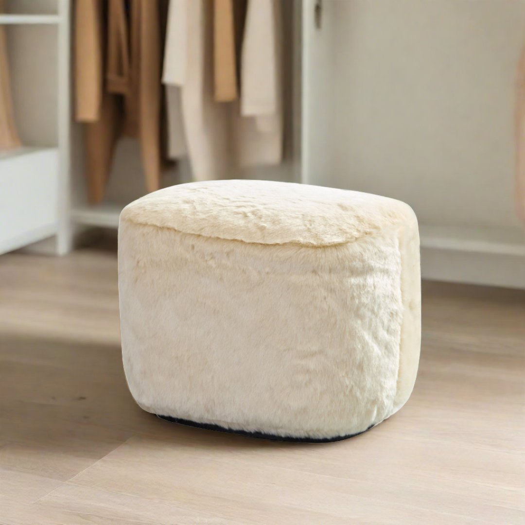 Curvo Oval Ottoman - Cream Faux Fur BUBULAND HOME
