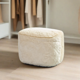 Curvo Oval Ottoman - Cream Faux Fur BUBULAND HOME