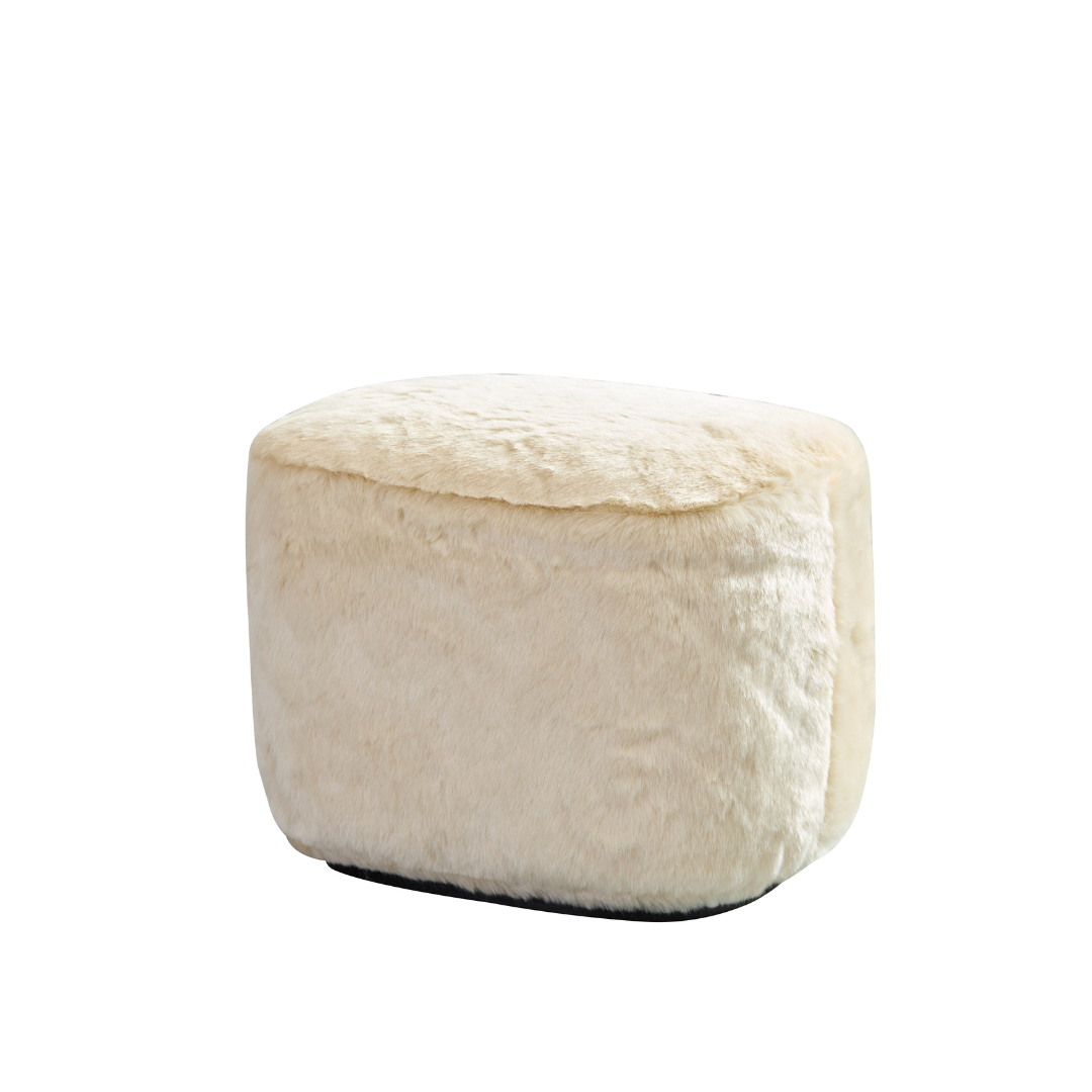 Curvo Oval Ottoman - Cream Faux Fur BUBULAND HOME