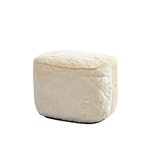Curvo Oval Ottoman - Cream Faux Fur BUBULAND HOME