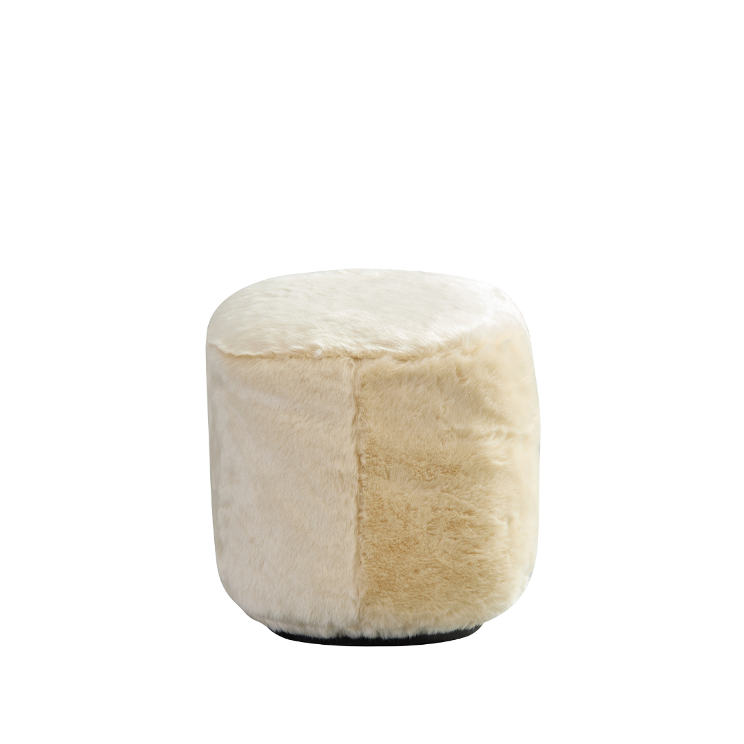 Curvo Oval Ottoman - Cream Faux Fur BUBULAND HOME