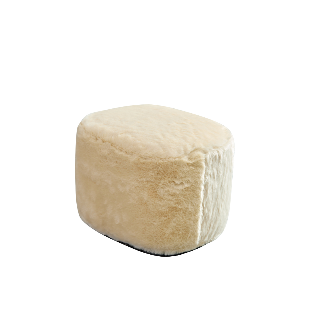 Curvo Oval Ottoman - Cream Faux Fur BUBULAND HOME