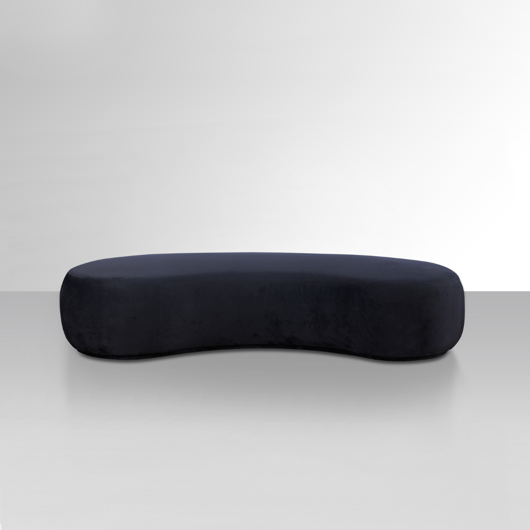 Curvo Velvet Curved Long Ottoman - Black - BUBULAND HOME