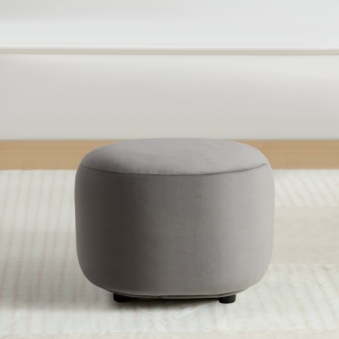 Curvo Velvet Oval Ottoman - Grey BUBULAND HOME