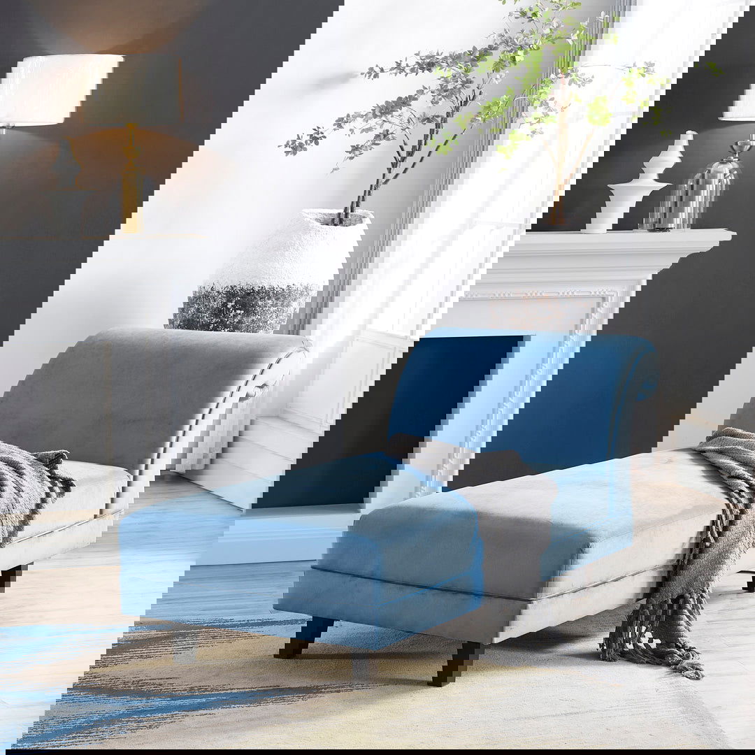 Delatite Velvet Daybed Chaise Lounge Blue Bubuland Home