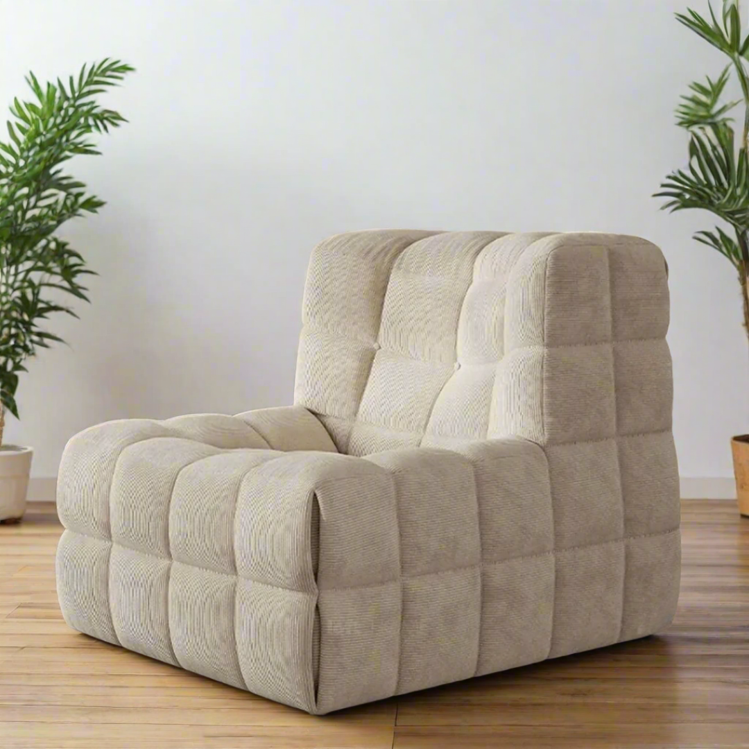 Dice Lounge Chair - Natural White Corduroy - BUBULAND HOME