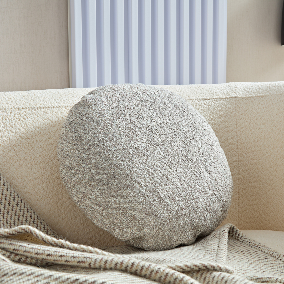 Moon Premium Weave Fabric Cushion - Dual Colours White/Dove Grey Flat Round - BUBULAND HOME