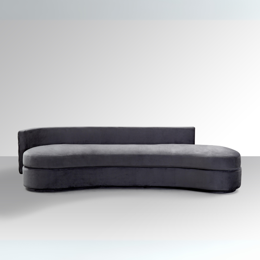 Dutti Curved 4 Seater Sofa with Pinched Plate - Grey Velvet BUBULAND HOME
