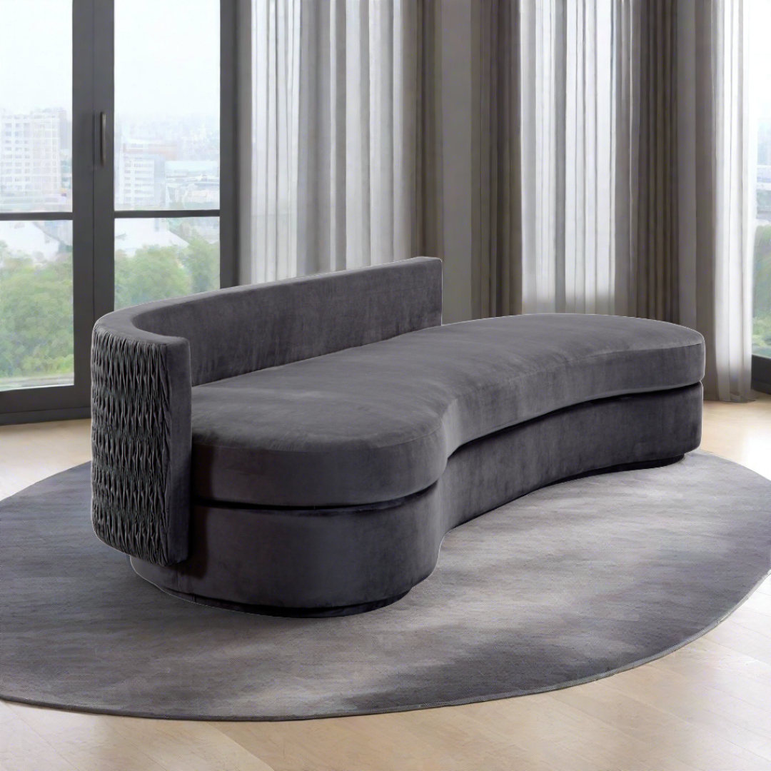 Dutti Curved 4 Seater Sofa with Pinched Plate - Grey Velvet BUBULAND HOME