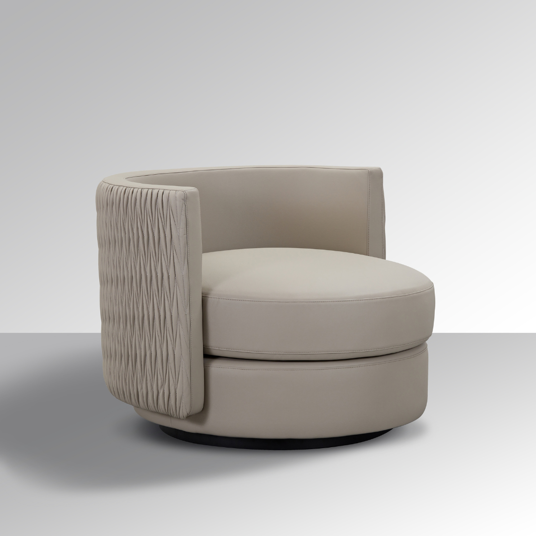 Dutti Swivel Armchair - Grey Faux Leather with Pinched Plate - BUBULAND HOME