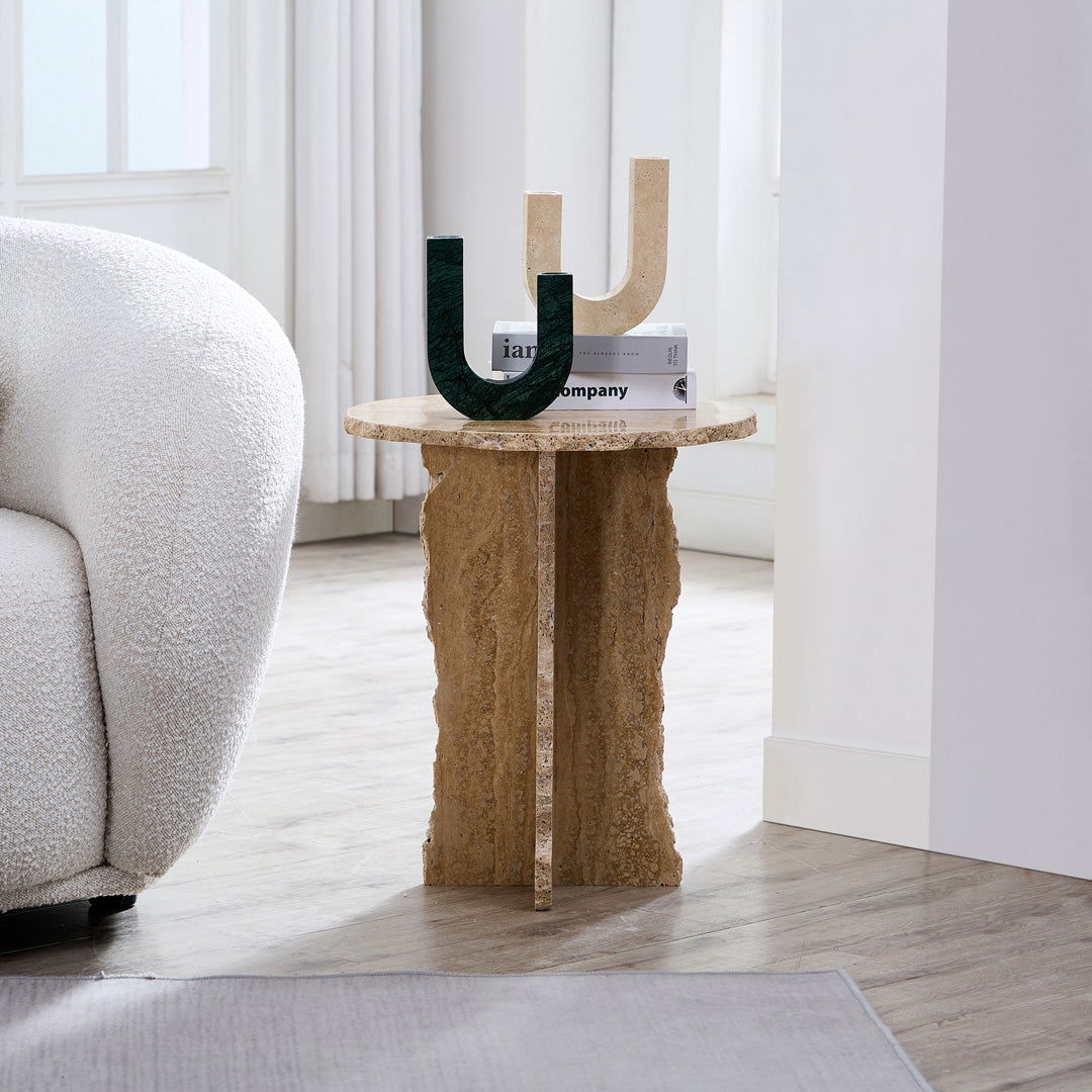 Edge Travertine Side Table - BUBULAND HOME