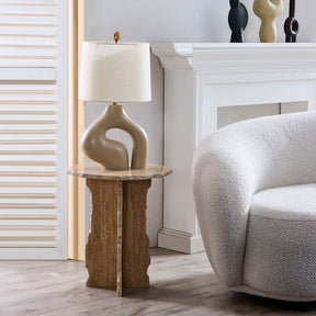 Edge Travertine Side Table BUBULAND HOME