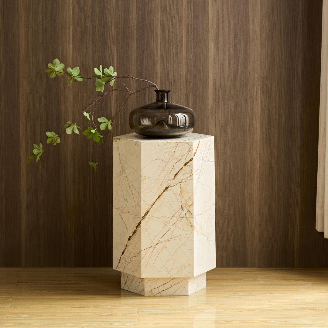 Elliot Hexagonal Marble Plinth - Brown Vein - Short BUBULAND HOME