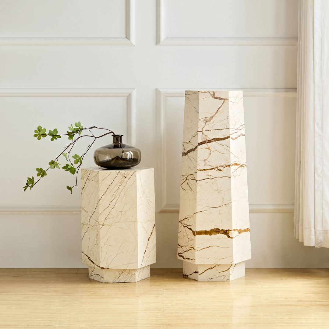 Elliot Hexagonal Marble Plinth - Brown Vein - Short BUBULAND HOME