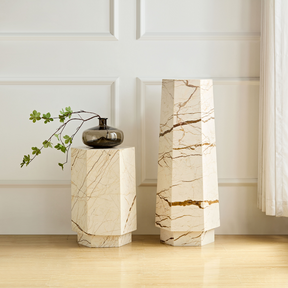 Elliot Hexagonal Marble Plinth - Brown Vein - Short BUBULAND HOME