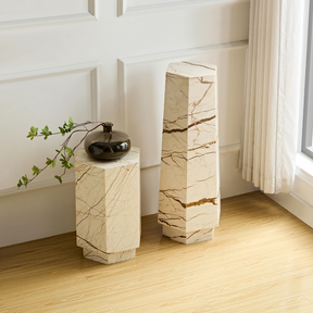 Elliot Hexagonal Marble Plinth - Brown Vein - Short BUBULAND HOME