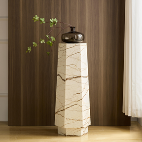 Elliot Hexagonal Marble Plinth - Brown Vein - Tall - Plinth Default Title BUBULAND HOME