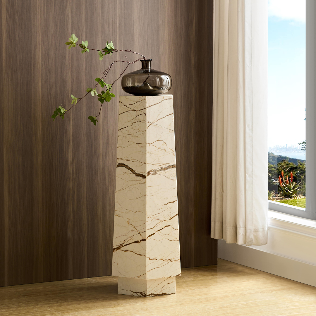 Elliot Hexagonal Marble Plinth - Brown Vein - Tall - Plinth Default Title BUBULAND HOME