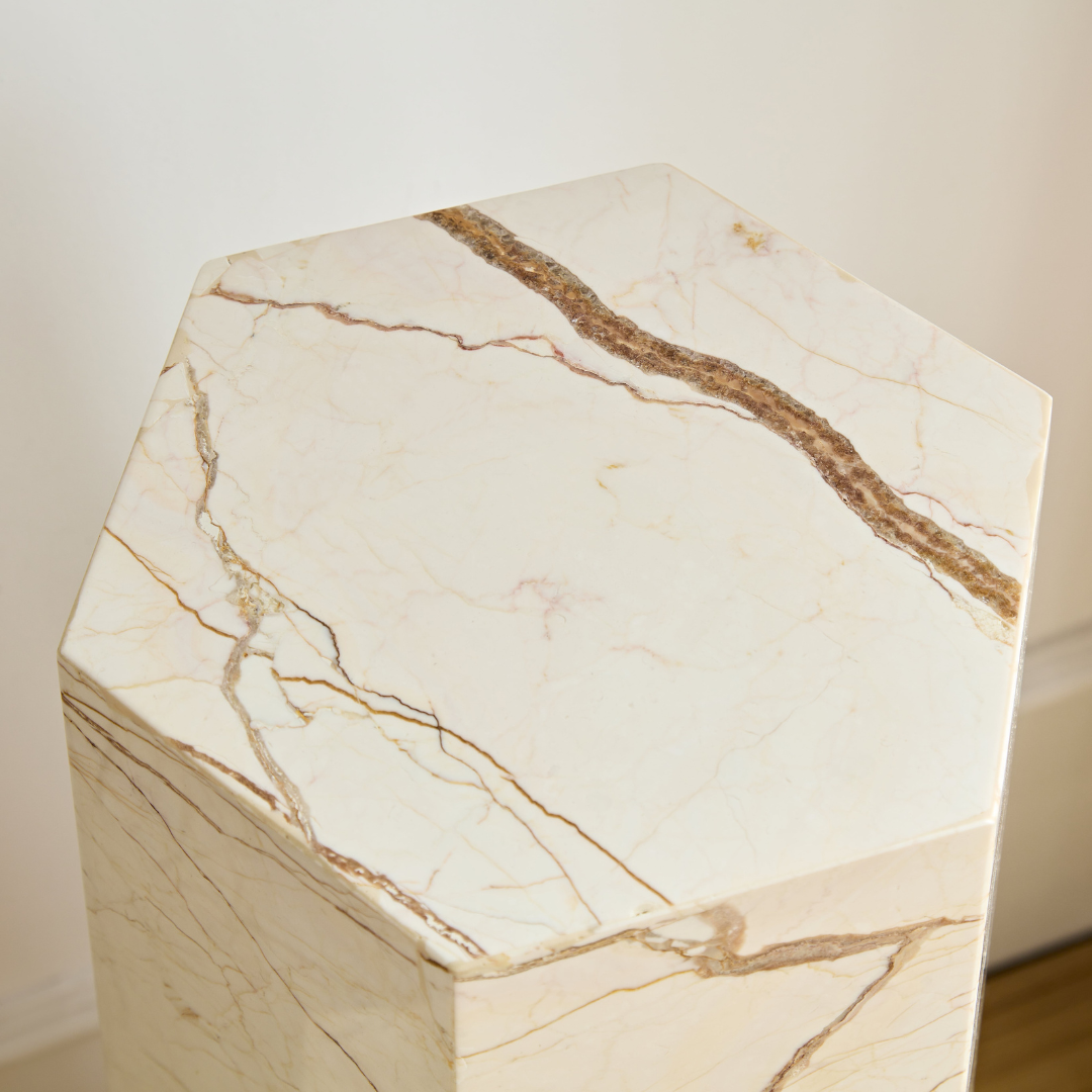 Elliot Hexagonal Marble Plinth - Brown Vein - Tall - Plinth Default Title BUBULAND HOME