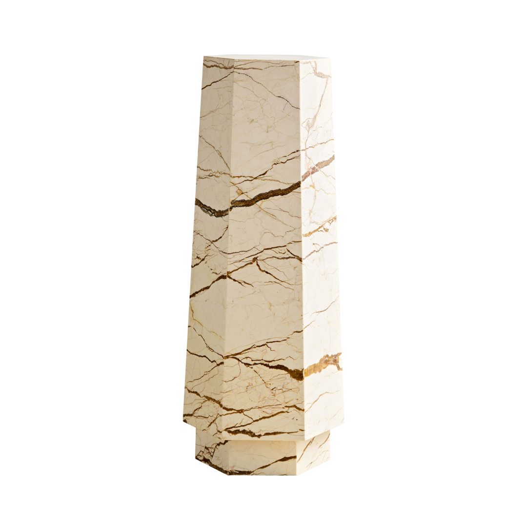 Elliot Hexagonal Marble Plinth - Brown Vein - Tall - Plinth Default Title BUBULAND HOME