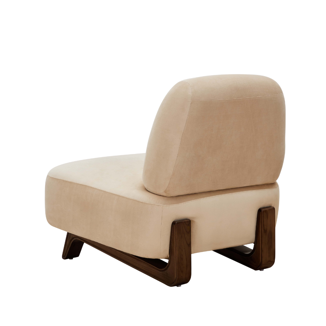 Farah Occasional Chair Sand Velvet Angled Back View in White Background