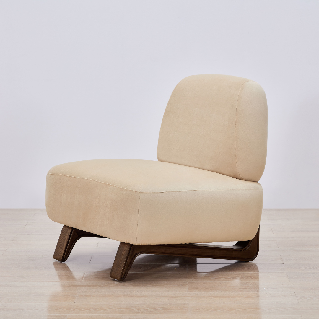 Farah Occasional Chair Sand Velvet - Angled Front View in a Timber Floor Room