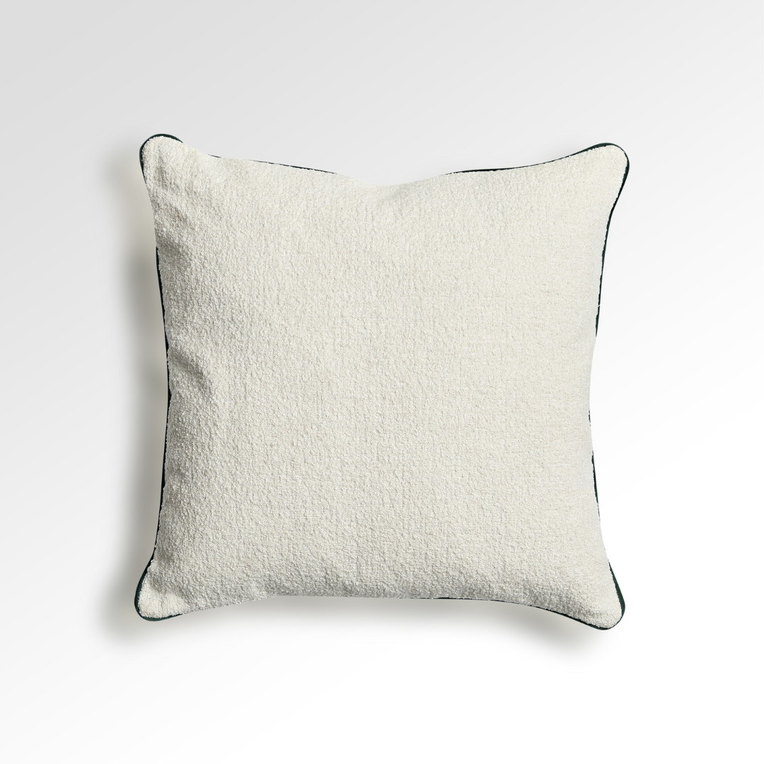 Flex Cream Premium Fabric Cushion with Green Piping - Square - BUBULAND HOME