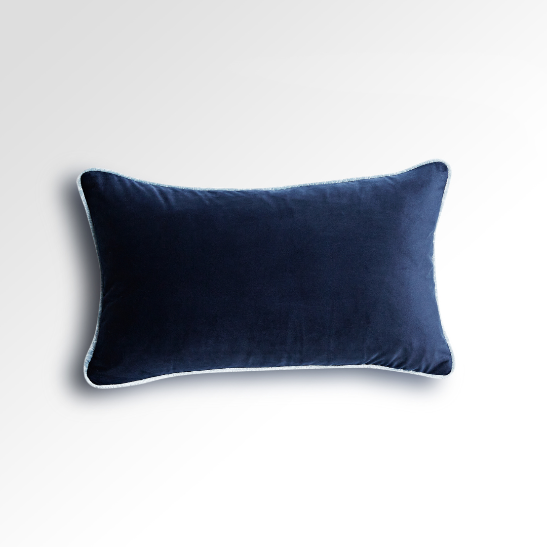 Flex Dark Blue Premium Velvet Cushion with Light Blue Piping - Rectangle - BUBULAND HOME