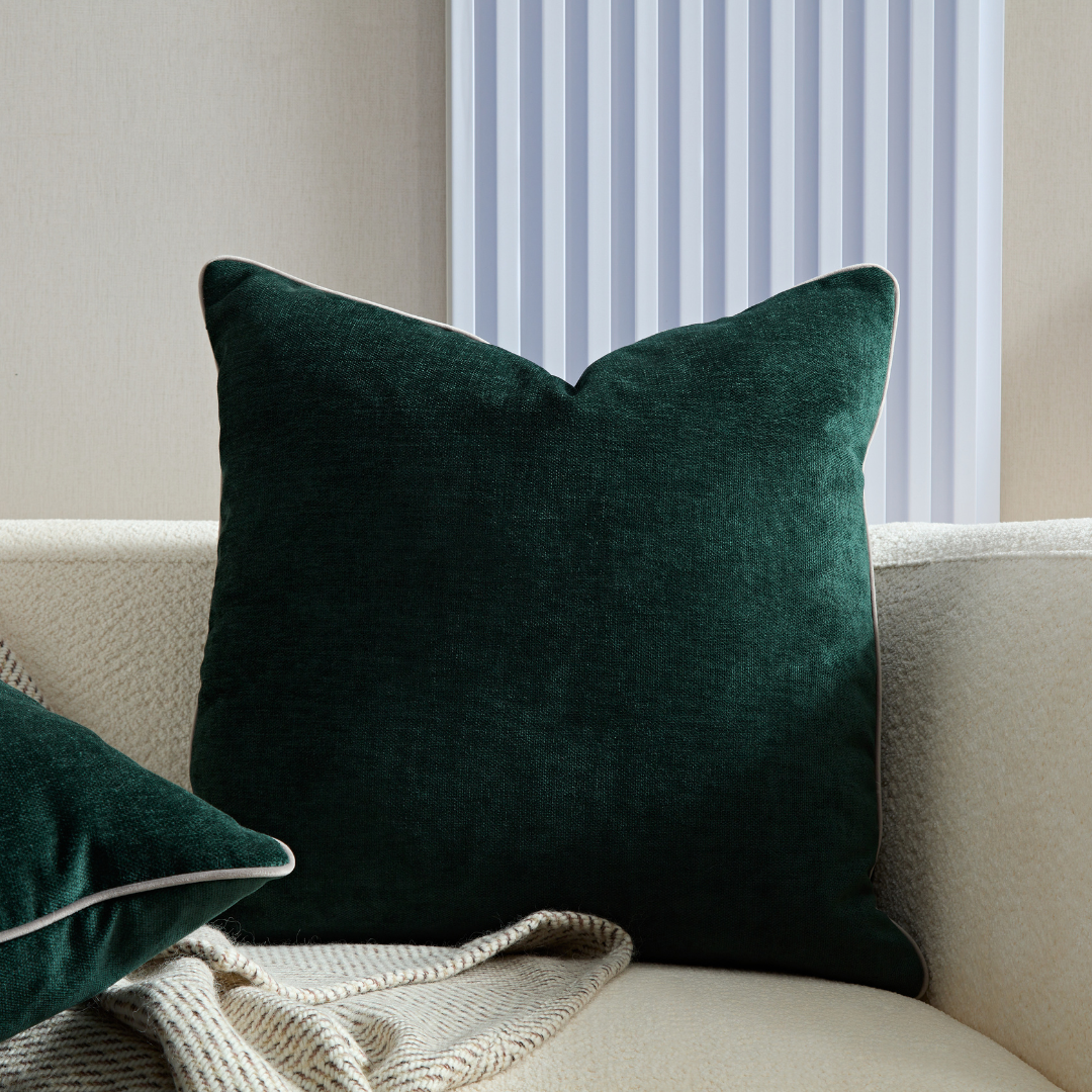 Flex Green Premium Fabric Cushion with Grey Piping - Square - BUBULAND HOME