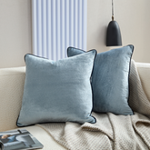 Flex Light Blue Premium Patterned Fabric Cushion with Navy Piping - Square BUBULAND HOME
