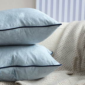 Flex Light Blue Premium Patterned Fabric Cushion with Navy Piping - Square BUBULAND HOME
