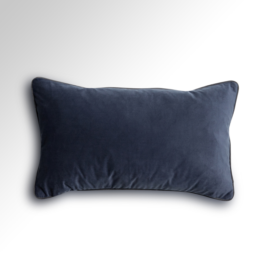 Flex Navy Premium Velvet Cushion with Grey Piping - Rectangle - BUBULAND HOME