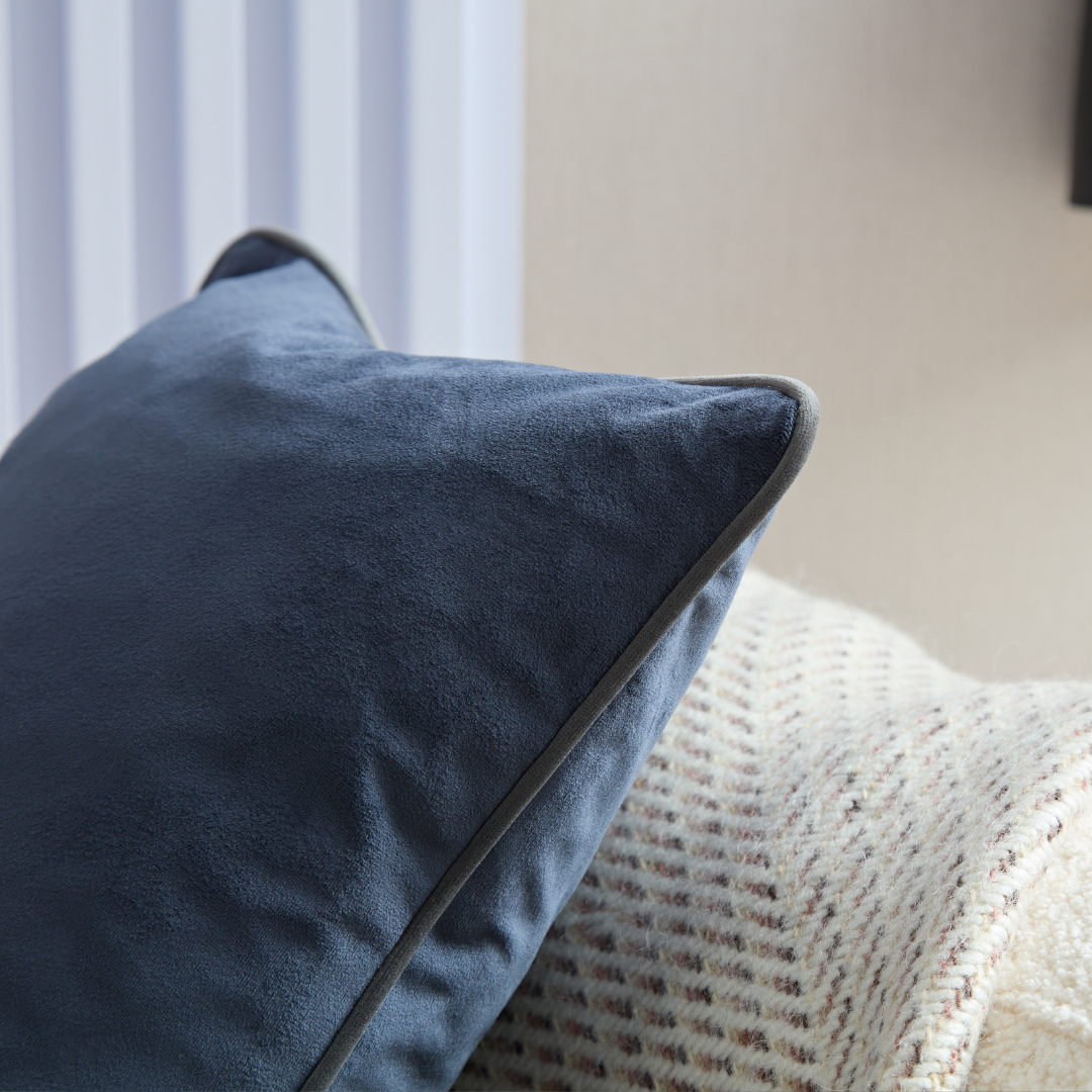Flex Navy Premium Velvet Cushion with Grey Piping - Rectangle - BUBULAND HOME