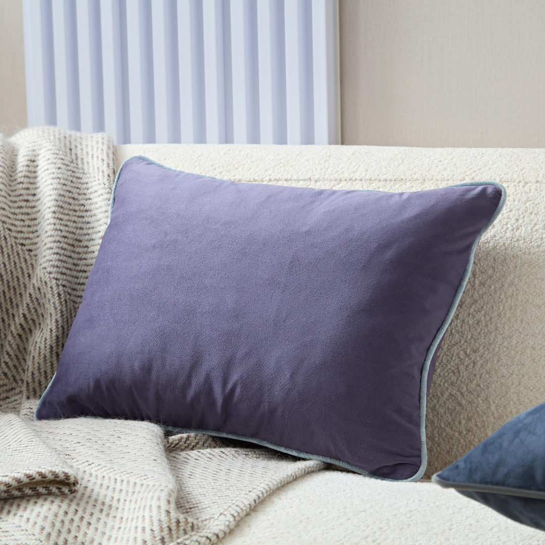 Flex Purple Premium Velvet Cushion with Light Blue Piping - Rectangle - BUBULAND HOME