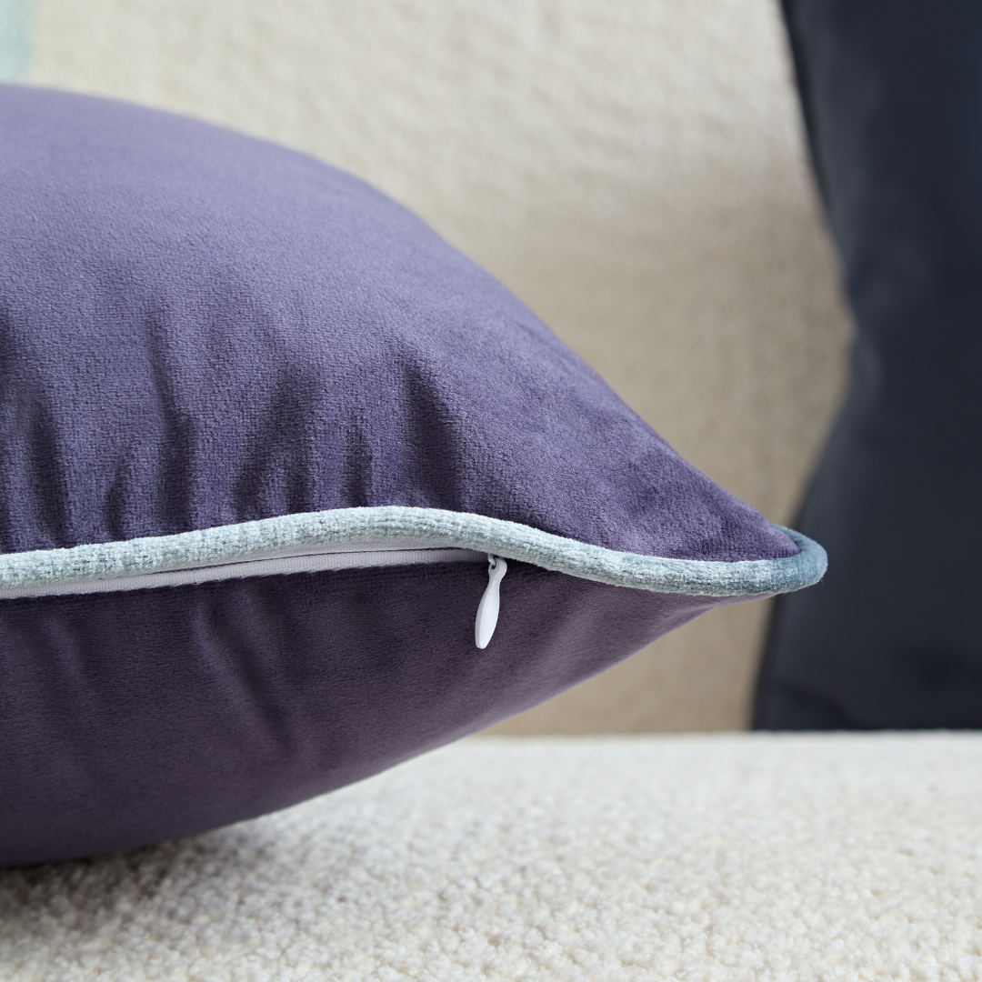 Flex Purple Premium Velvet Cushion with Light Blue Piping - Rectangle - BUBULAND HOME