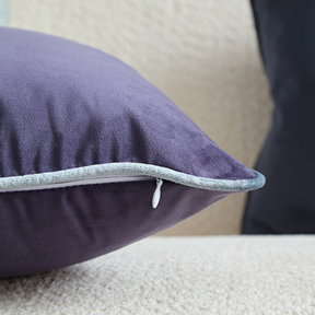 Flex Purple Premium Velvet Cushion with Light Blue Piping - Rectangle - BUBULAND HOME